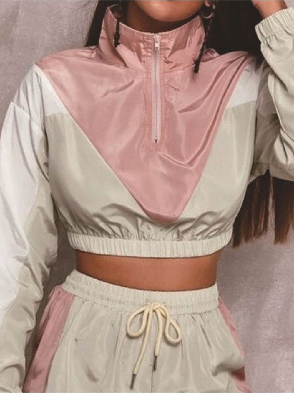 Fashion Nova Colorblock Cropped Windbreaker - Pink & Beige